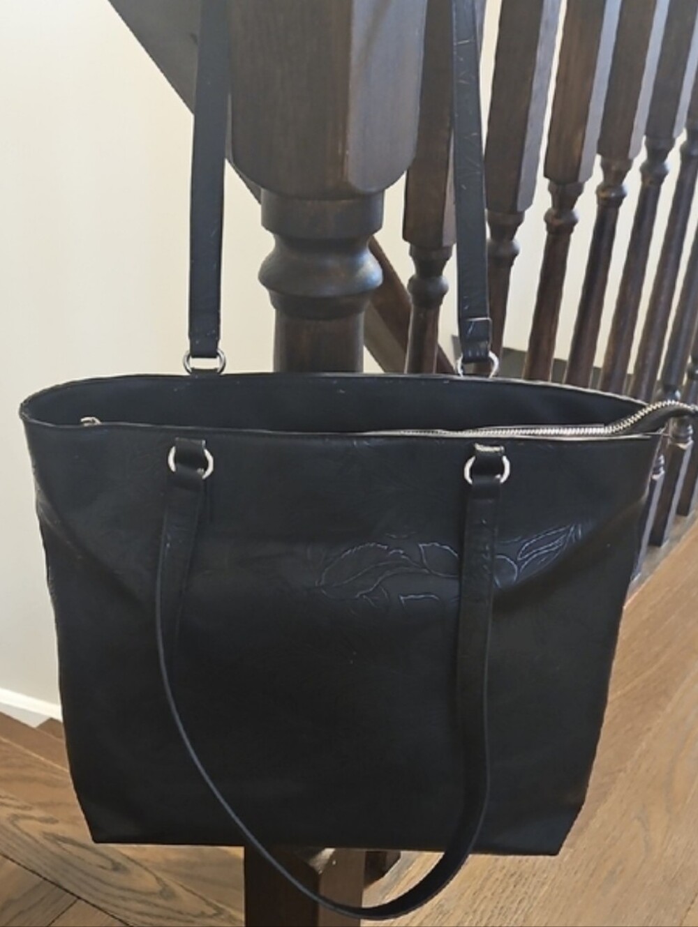 Save the Girls Black Embossed Floral Faux Leather Shoulder Tote Bag